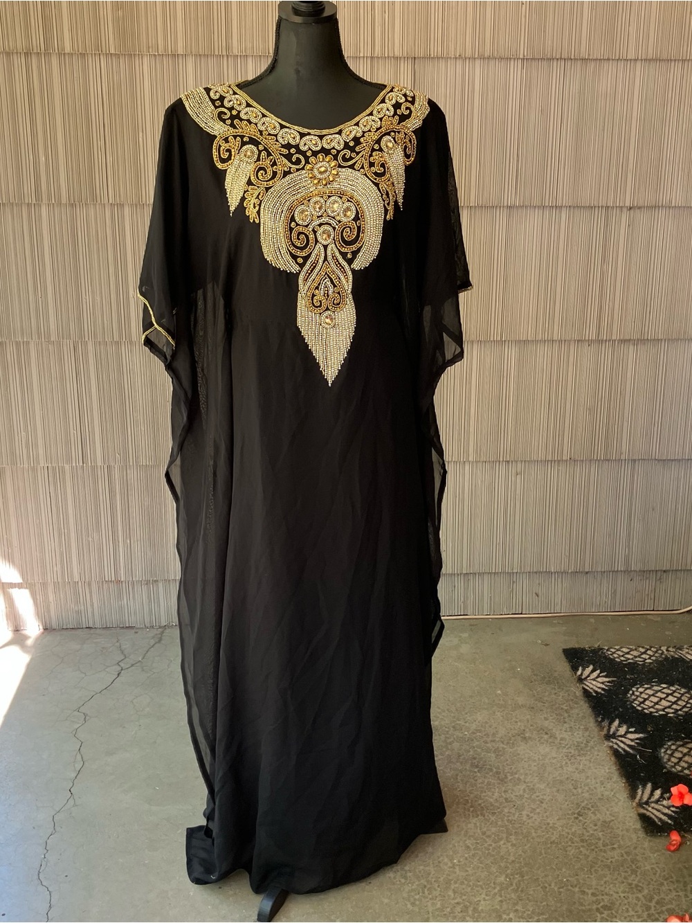 Dramatic Beaded Black Caftan One Size Fits All - Tall & "Full" Figure Kaftan